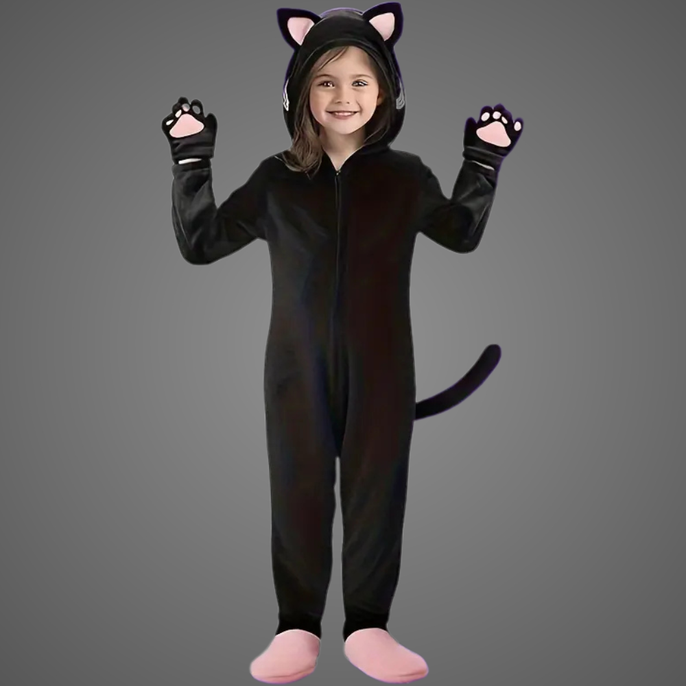 Kinderen Zwarte Kat Halloween Kostuum Jumpsuit