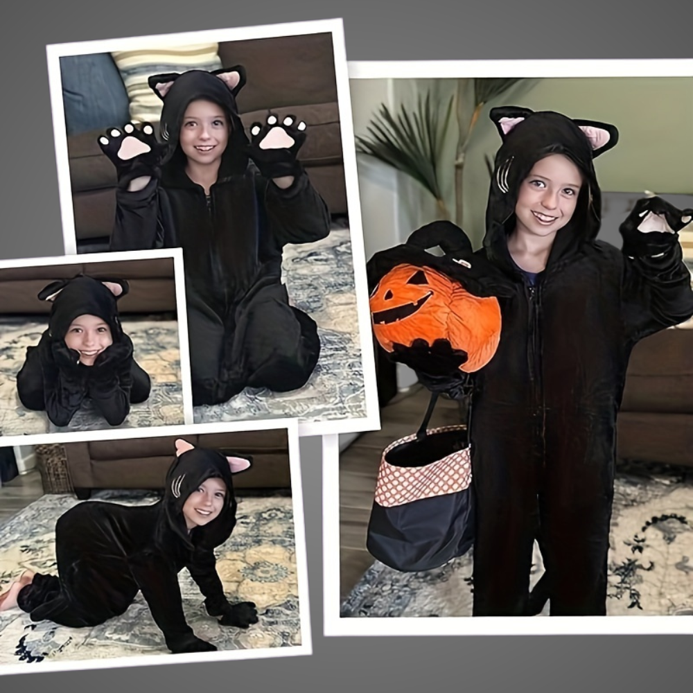 Kinderen Zwarte Kat Halloween Kostuum Jumpsuit