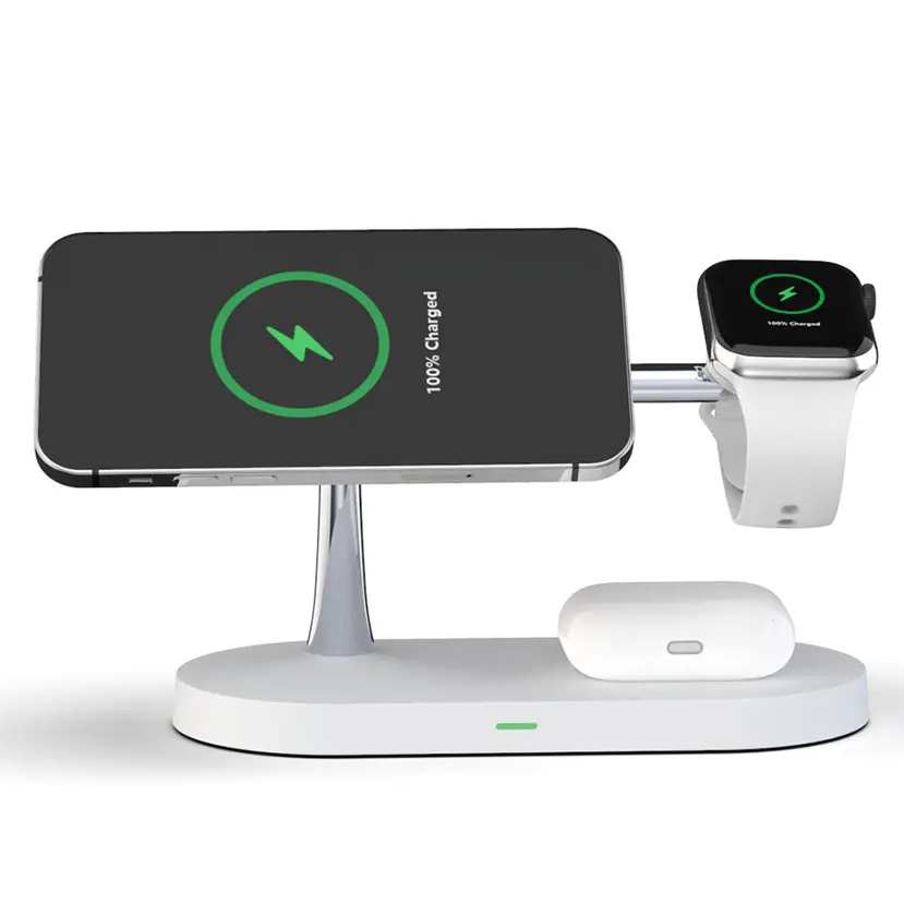 3-in-1 Draadloze Oplader voor Smartphone, Smartwatch en Oordopjes – Snelle Oplaadstation met Modern Ontwerp