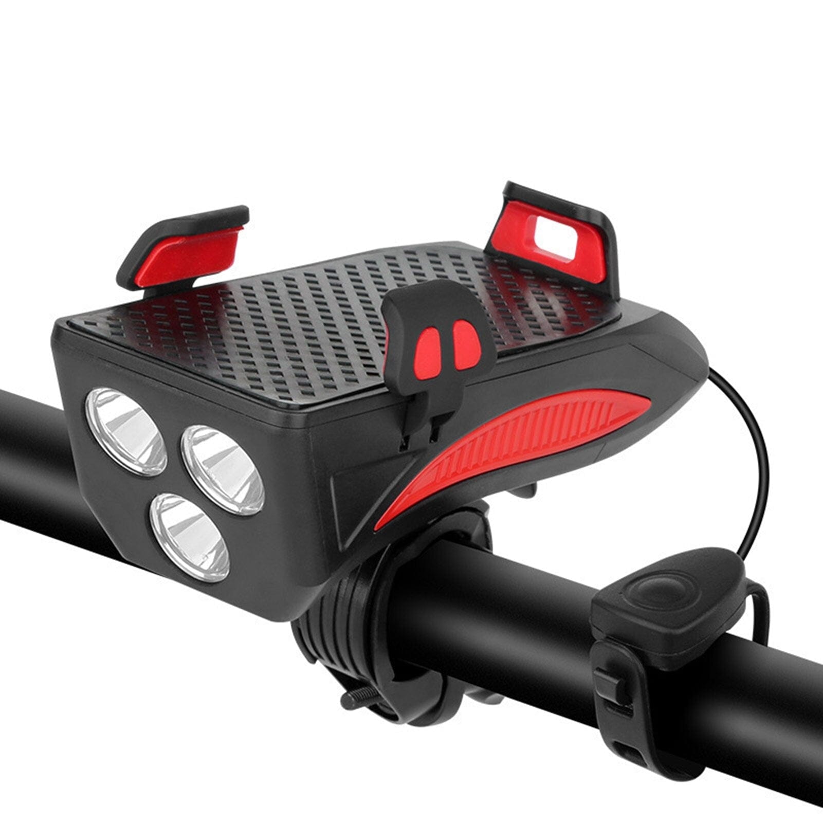 4-in-1 Oplaadbare Fietslampen met Powerbank, Telefoonhouder en Elektronische Hoorn – LED Veiligheidslamp voor Fietsen