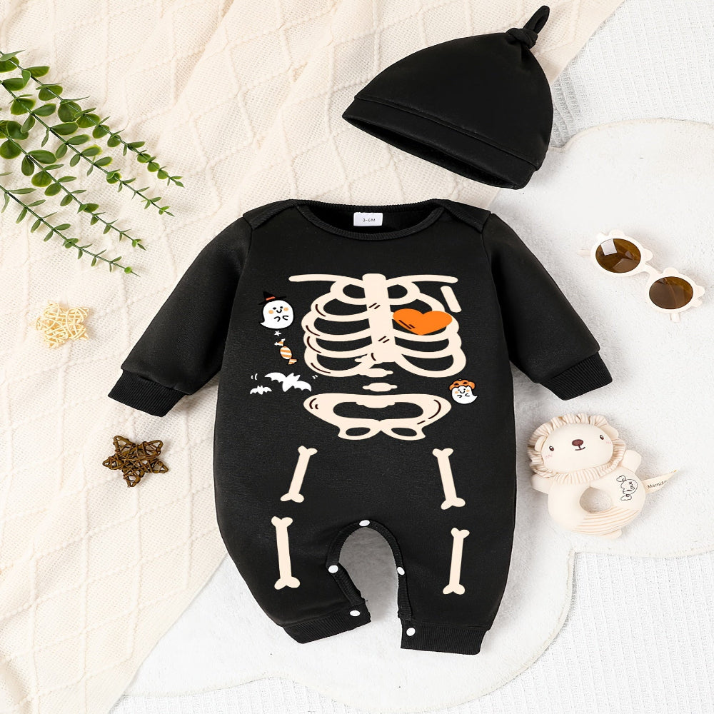 Halloween Peuter Skelet Kostuum Romper Outfit Hoed Set