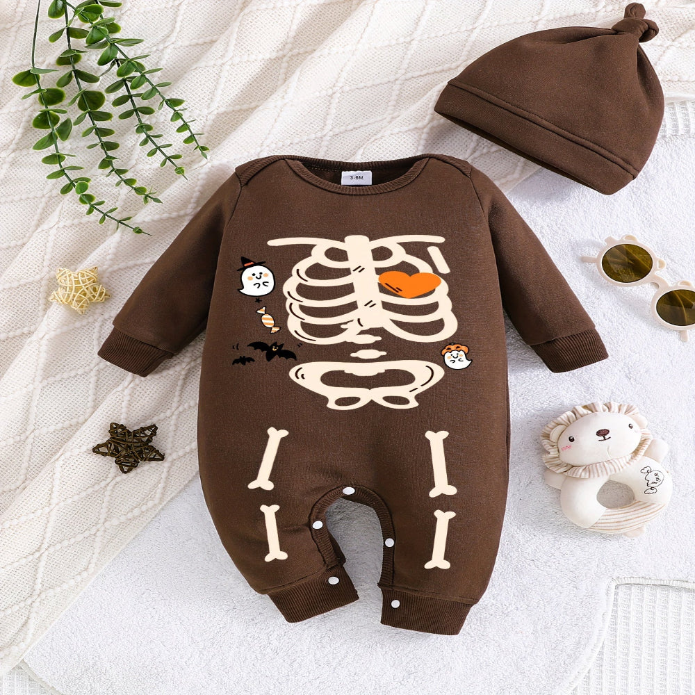 Halloween Peuter Skelet Kostuum Romper Outfit Hoed Set