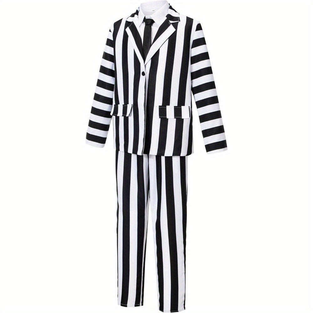 Halloween Kostuums Zwart Witte Gestreepte Polyester Pak