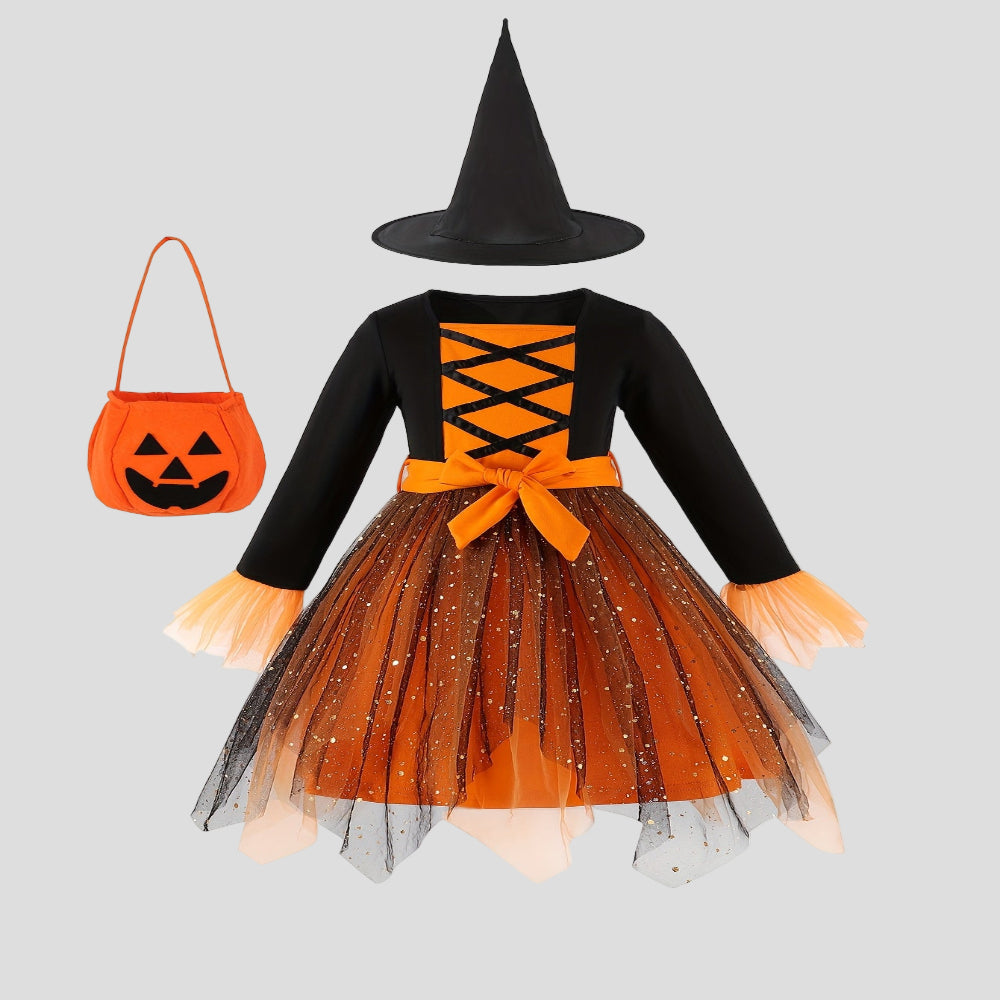 Halloween Heks Kostuum Kinderen Mesh Feestjurk