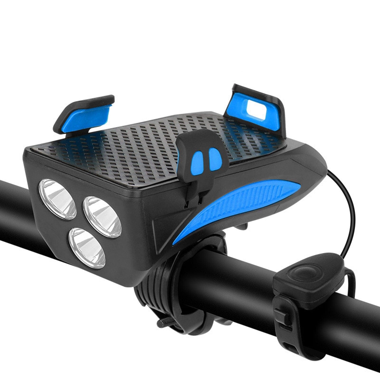 4-in-1 Oplaadbare Fietslampen met Powerbank, Telefoonhouder en Elektronische Hoorn – LED Veiligheidslamp voor Fietsen