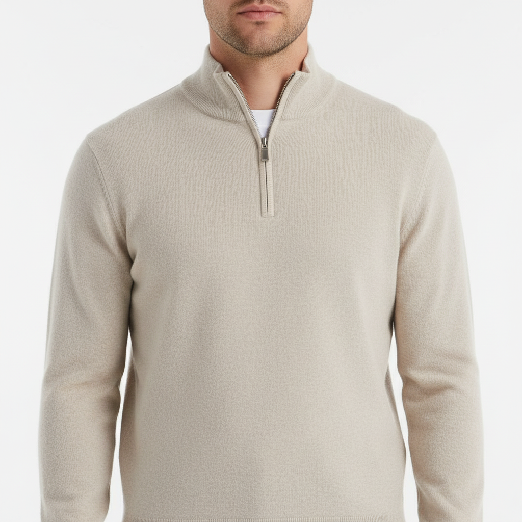 UrbanVorm Merinowol Pullover – V-hals herenpullover met subtiele rits en comfortabele pasvorm