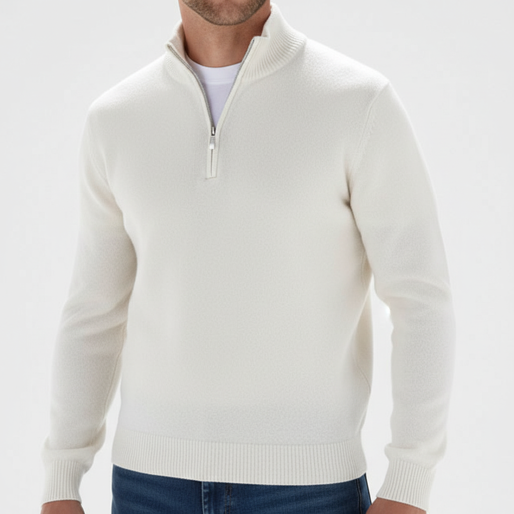 UrbanVorm Merinowol Pullover – V-hals herenpullover met subtiele rits en comfortabele pasvorm