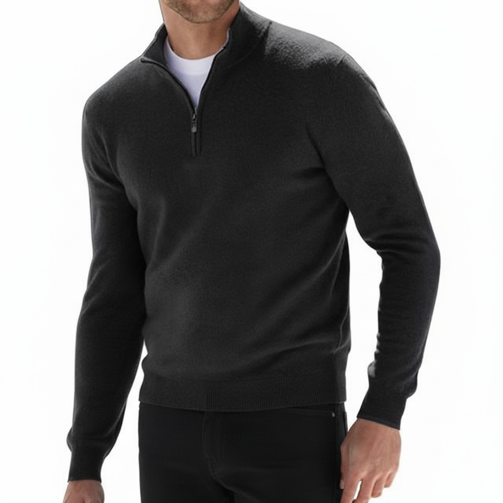 UrbanVorm Merinowol Pullover – V-hals herenpullover met subtiele rits en comfortabele pasvorm