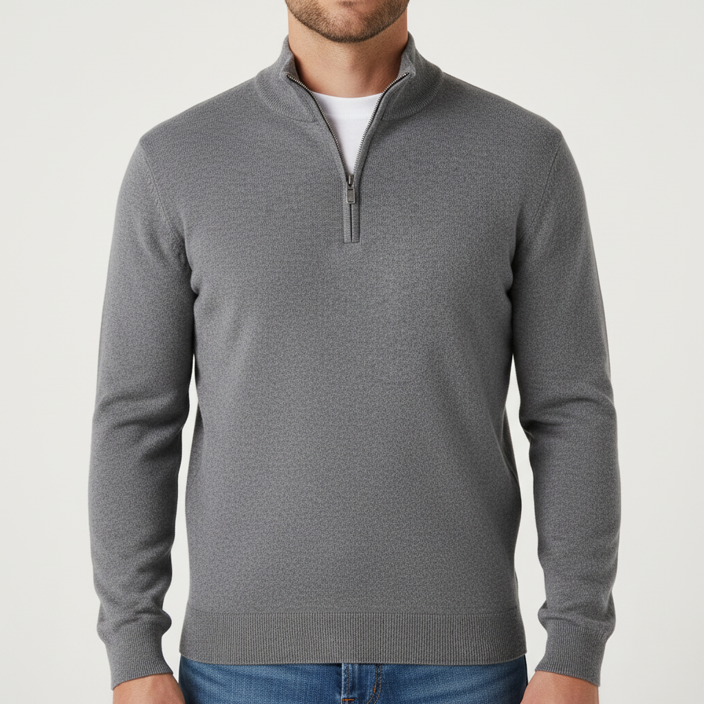 UrbanVorm Merinowol Pullover – V-hals herenpullover met subtiele rits en comfortabele pasvorm