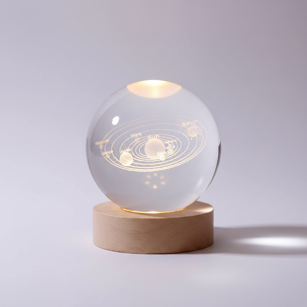 AstroGlobe 3D Lamp – Bolvormige Houten Tafel lamp met Warm-LED Licht en Planetenontwerp