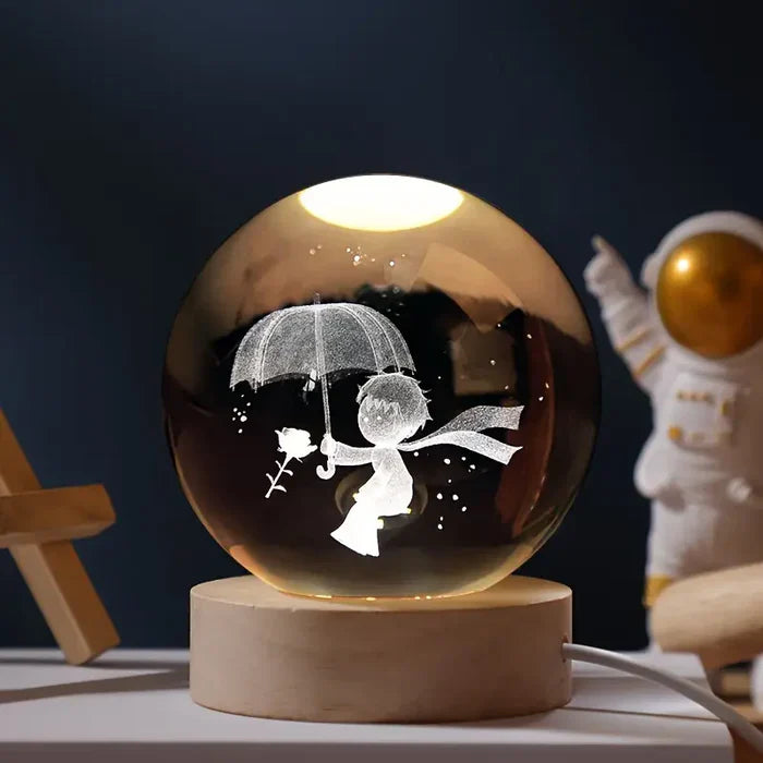 AstroGlobe 3D Lamp – Bolvormige Houten Tafel lamp met Warm-LED Licht en Planetenontwerp