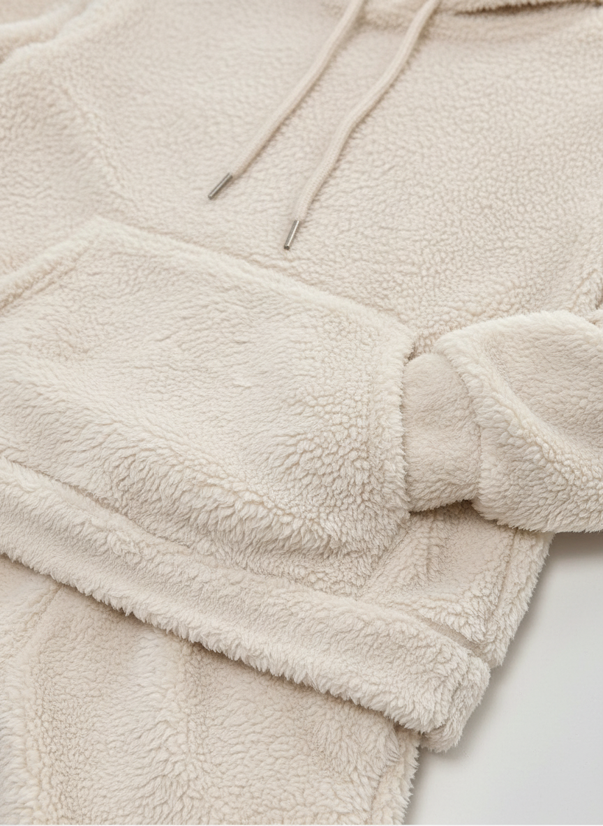 CozyTeddy Lounge Set – Warme Hoodie en Broek van Zachte Teddy-Stof met Kängurutas