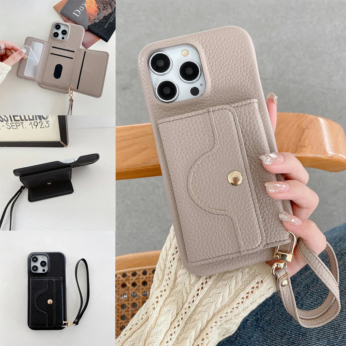 Luxe Leder hoesje | Inclusief card holder, spiegeltje en hanger