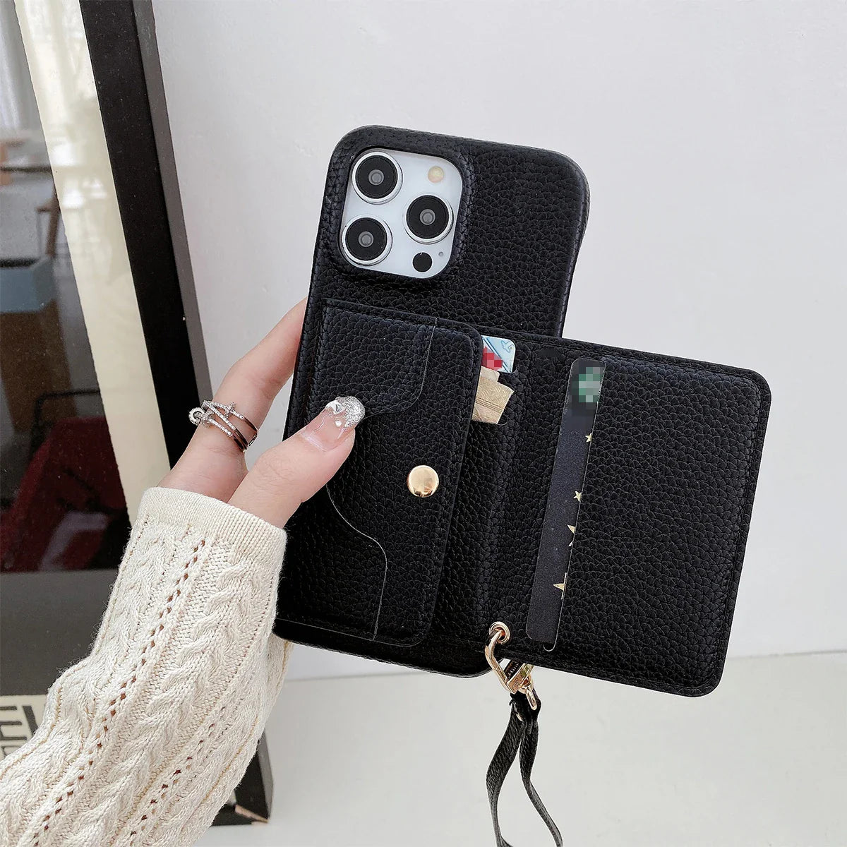 Luxe Leder hoesje | Inclusief card holder, spiegeltje en hanger