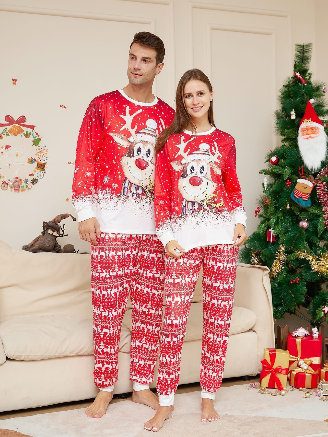 Sneeuw Elch Matching Familie Kerst Pyjama's (Hond Pyjama's Inclusief)