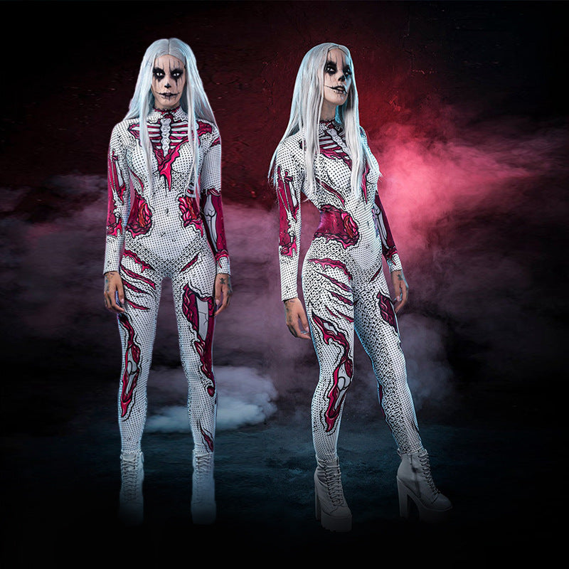 Bloedige Lange Mouwen Halloween Kostuum Jumpsuit | Skelettenprint