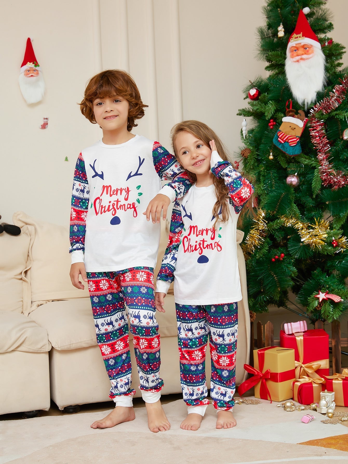 Kerst Geruite Herten Bijpassende Familie Kerst Pyjama's | Volwassenen, Kinderen & Hond Pyjama's