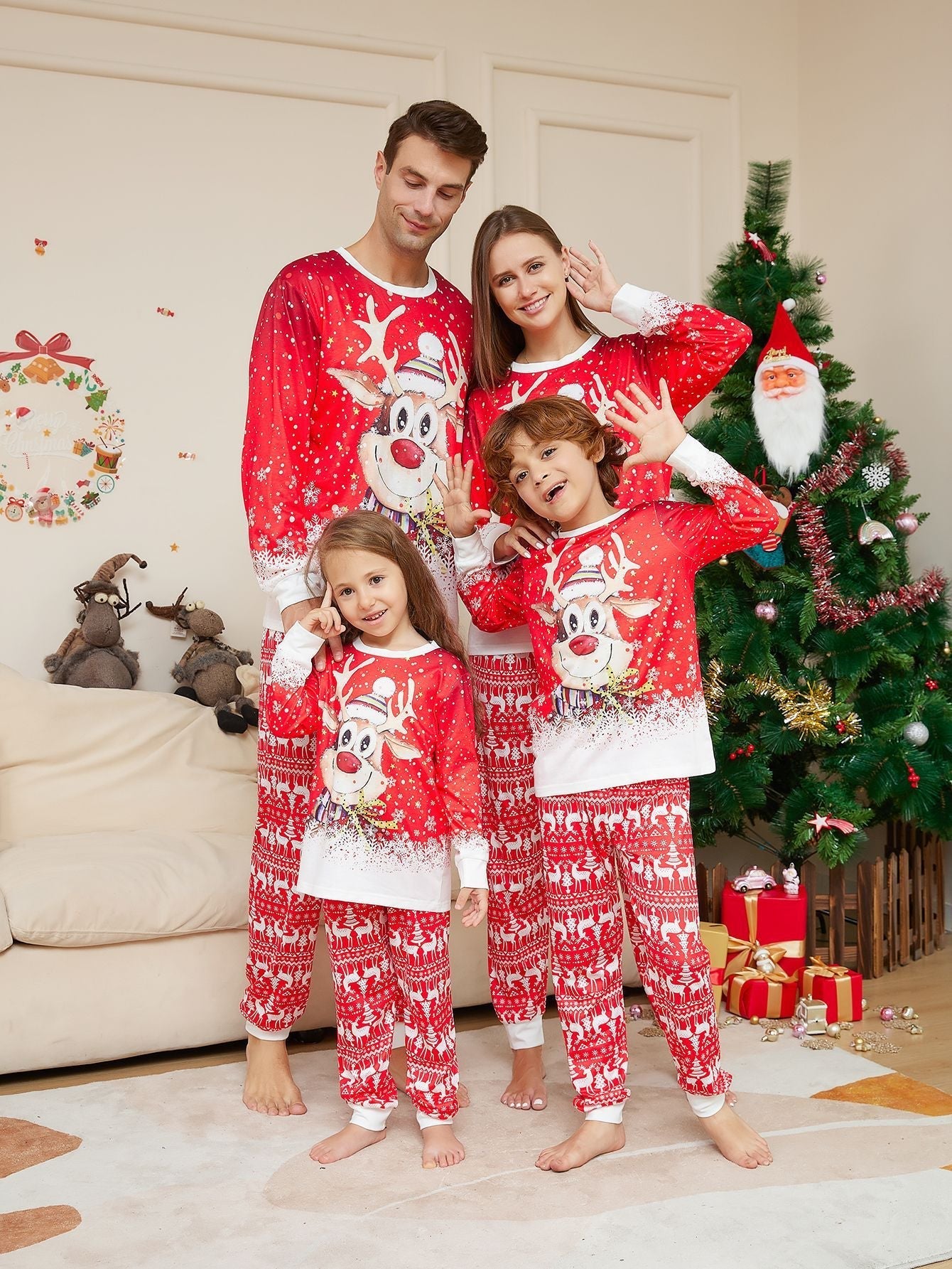 Sneeuw Elch Matching Familie Kerst Pyjama's (Hond Pyjama's Inclusief)