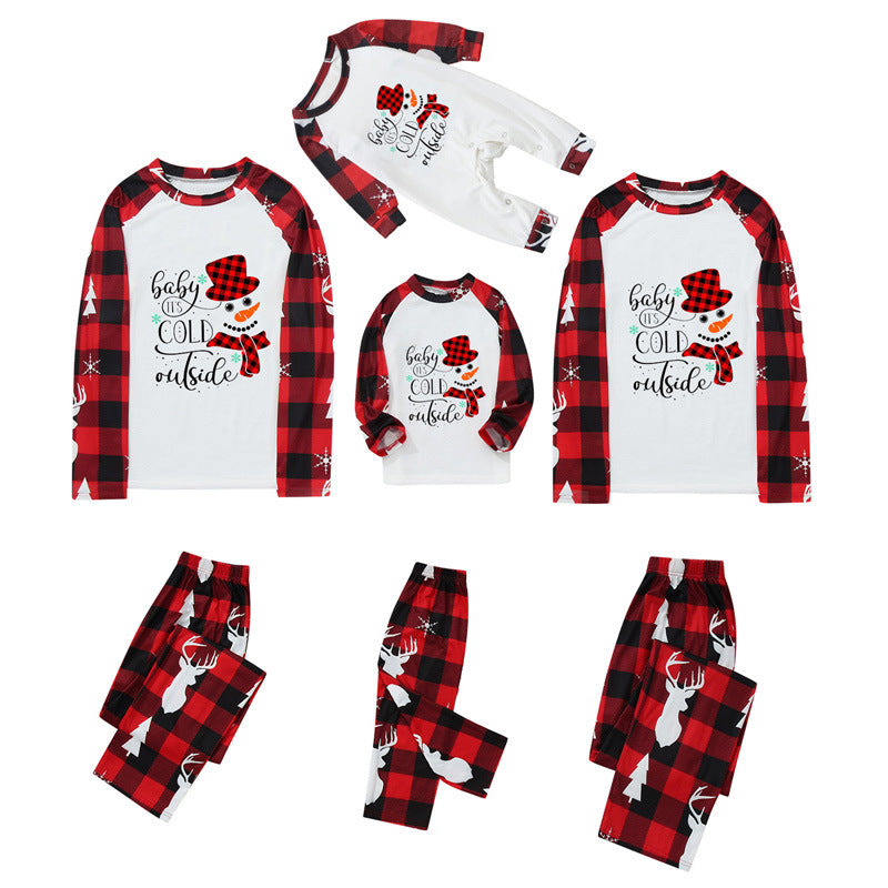 Rood Geruite Sneeuwman Patroon Bijpassende Familie Kerst Pyjama Sets