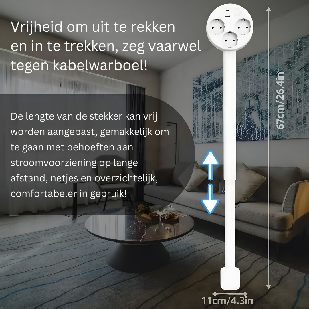 Uittrekbare Wandstekkerarm – Flexibele stroombron met USB en rotatie