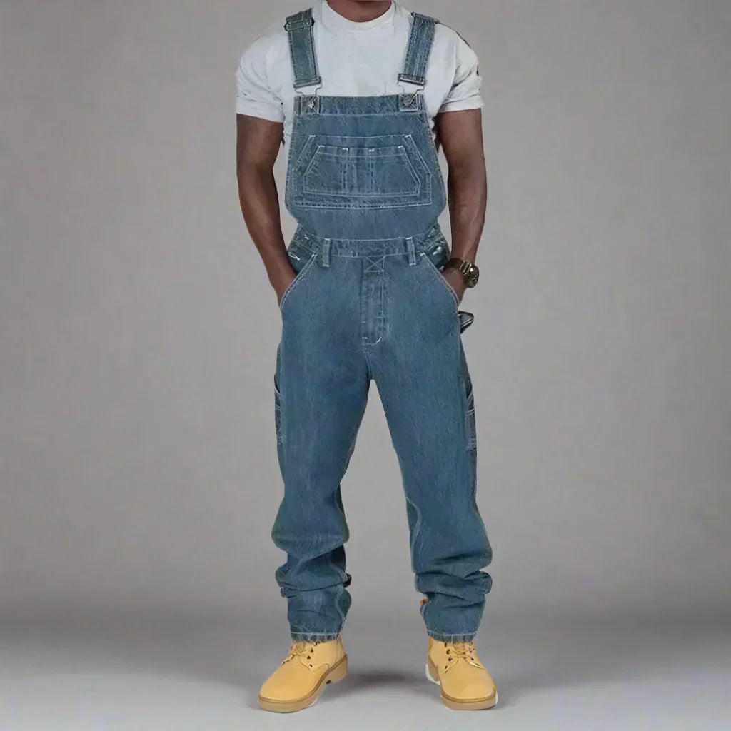 UrbanDenim Heren Splice Denim Overall – Comfortabele Slim Fit Jeans Overall
