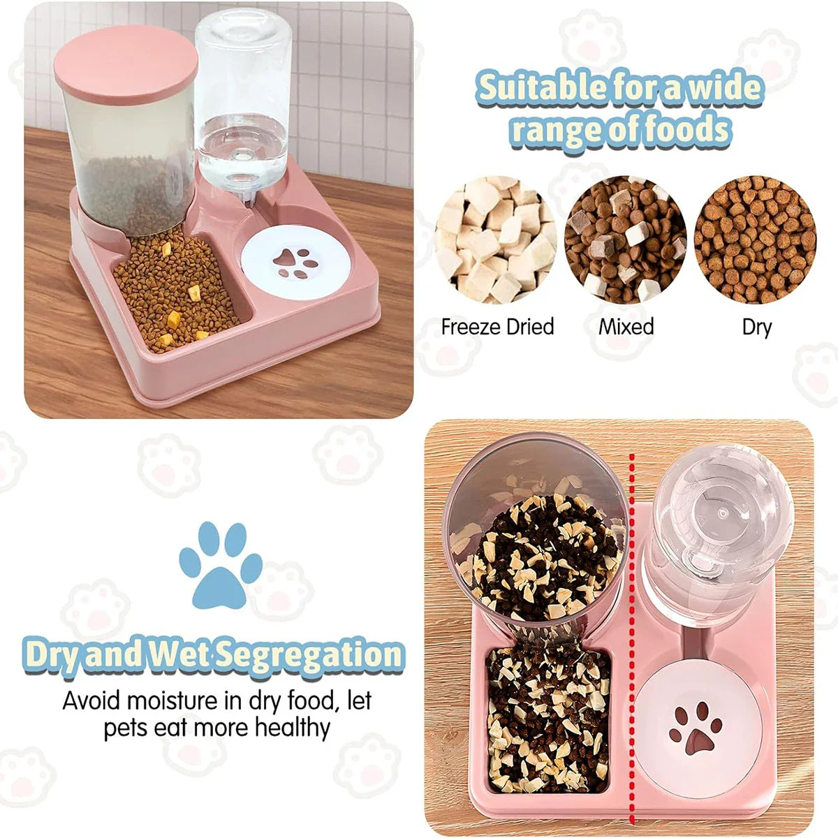 Kattenvoerstation FeloFlow Duo | 2-in-1 Automaat met Schuin Ontwerp | Gravitatie-Voederautomaat & Waterdispenser | Voor katten & kleine honden
