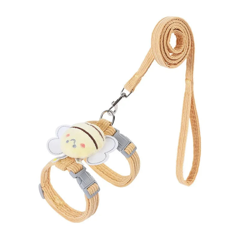 BeeWalk | Verstelbare Harnasset met Leash & Halsband | Dubbel Laags Ontwerp in Cartoon Bijen Look | Voor Katten & Kleine Honden