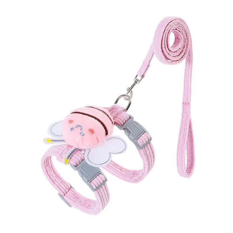BeeWalk | Verstelbare Harnasset met Leash & Halsband | Dubbel Laags Ontwerp in Cartoon Bijen Look | Voor Katten & Kleine Honden