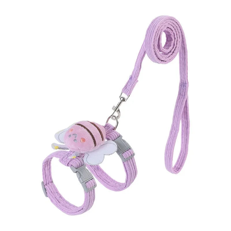 BeeWalk | Verstelbare Harnasset met Leash & Halsband | Dubbel Laags Ontwerp in Cartoon Bijen Look | Voor Katten & Kleine Honden