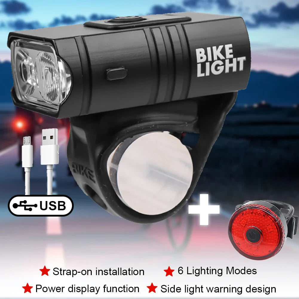 USB Oplaadbare LED Fietslicht Set – Waterdichte Fiets Koplamp en Achterlicht met Meerdere Modi voor Veiligheid en Zichtbaarheid