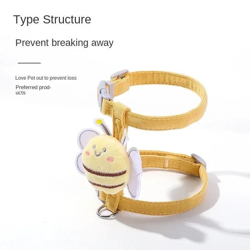 BeeWalk | Verstelbare Harnasset met Leash & Halsband | Dubbel Laags Ontwerp in Cartoon Bijen Look | Voor Katten & Kleine Honden