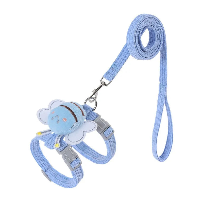 BeeWalk | Verstelbare Harnasset met Leash & Halsband | Dubbel Laags Ontwerp in Cartoon Bijen Look | Voor Katten & Kleine Honden