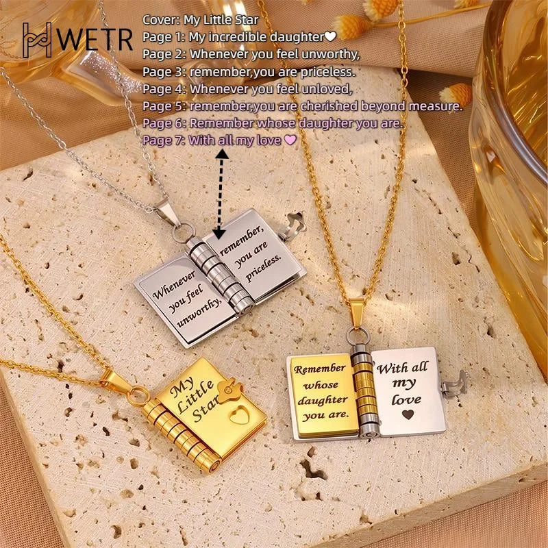 Herinnerings Boekhanger Ketting – Symbolisch Sieraad met Liefdevolle Boodschap