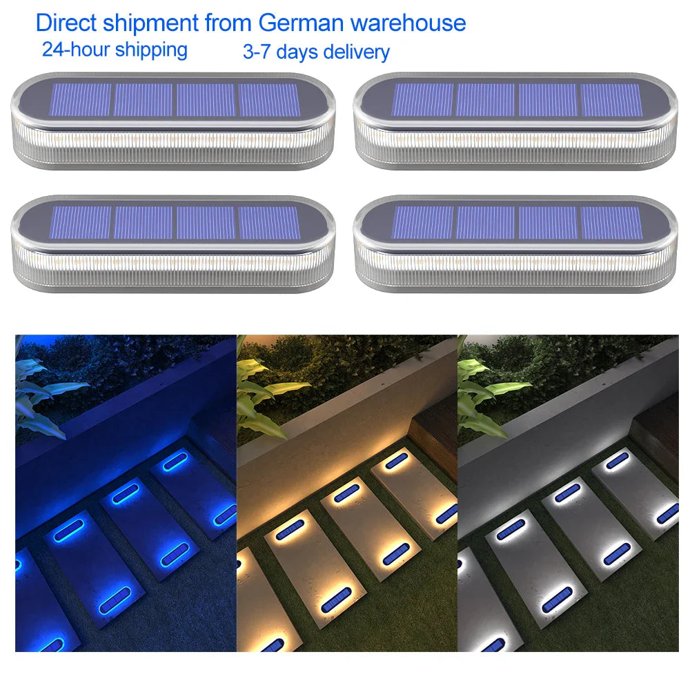 LumaGlow Solar Traplicht | IP68 Waterdicht met 30 LEDs in Warm-/Koudwit/Blauw voor Terras en Buiten