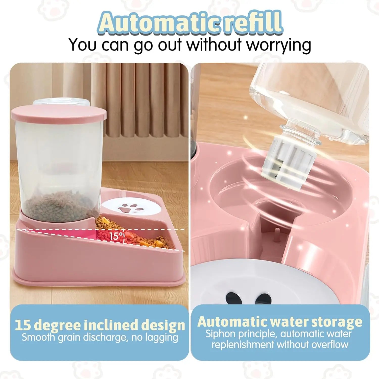 Kattenvoerstation FeloFlow Duo | 2-in-1 Automaat met Schuin Ontwerp | Gravitatie-Voederautomaat & Waterdispenser | Voor katten & kleine honden