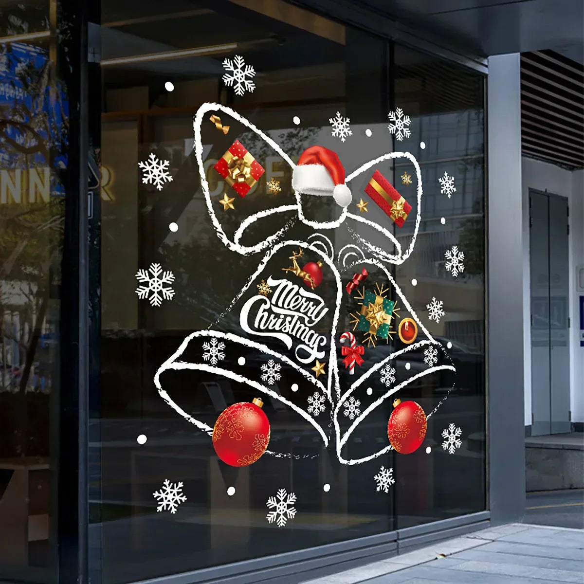 Winterklokken Kerst Raamstickers – Herbruikbare PVC Raamdecoratie met Feestelijk Klokken-Design
