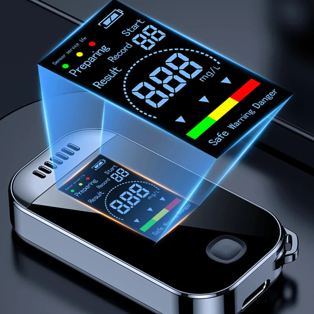 Compact Digitale Alcoholblaastester Sleutelhanger met LCD-scherm – USB Oplaadbare Alcoholtester voor Nauwkeurige Metingen