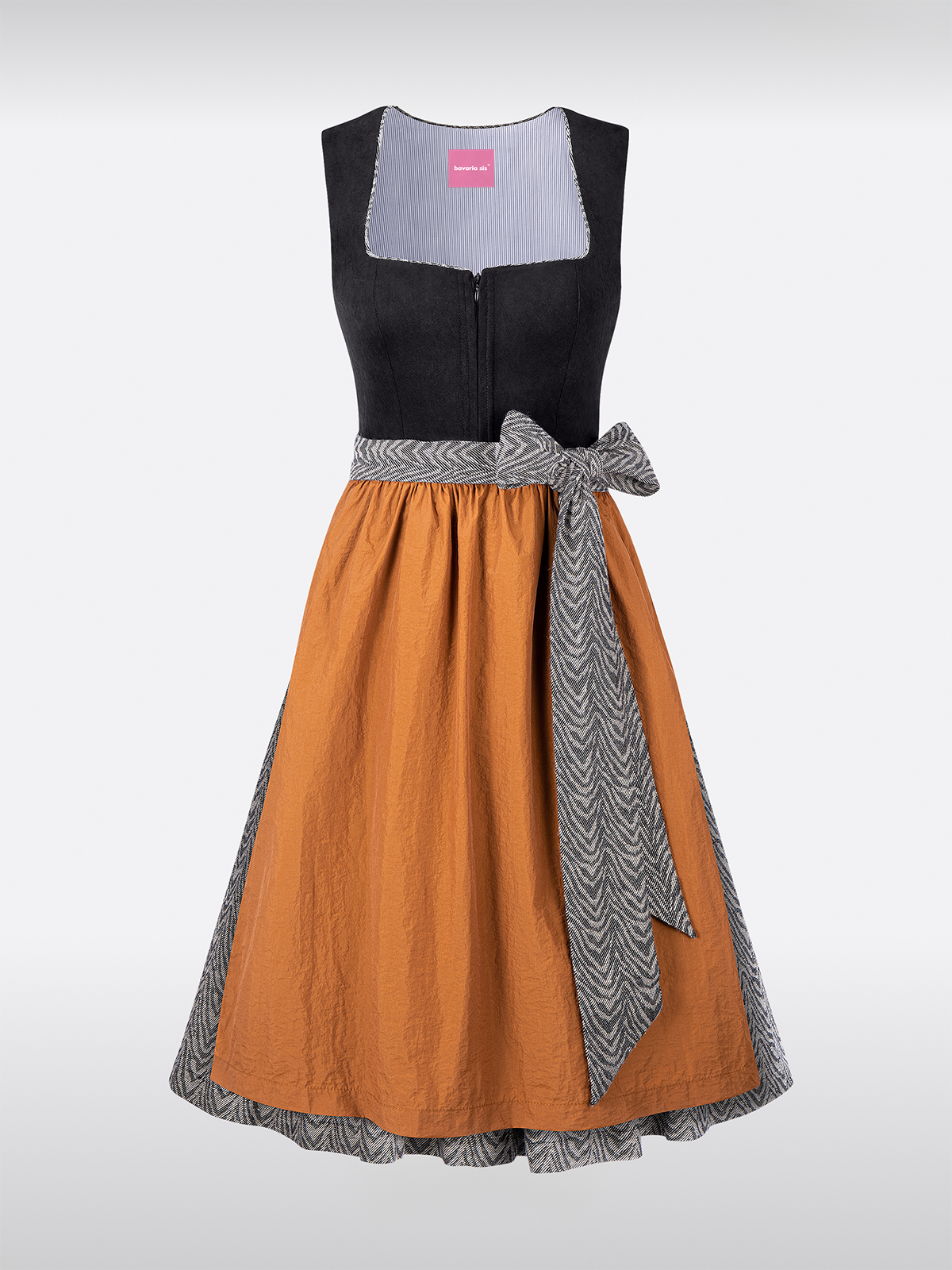 Dirndl in Zwart met Patroon en Rechte Halslijn