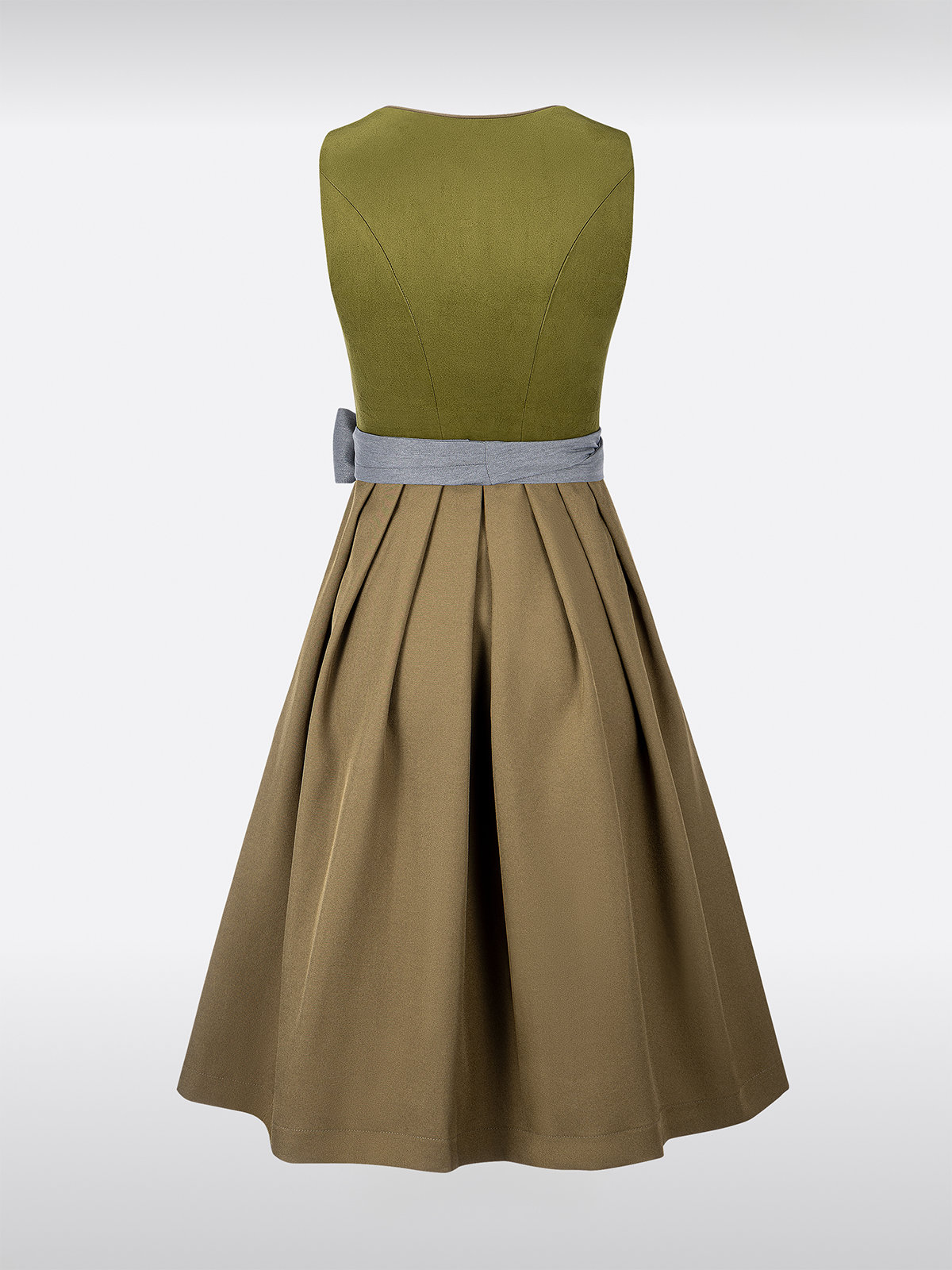 Groene Dirndl met Suède Bovenstuk Rechte Halslijn