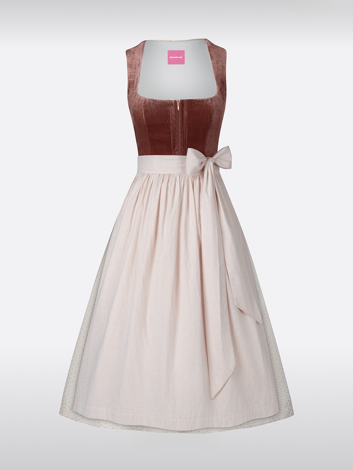 Samt Dirndl in Roze met Rechte Halslijn