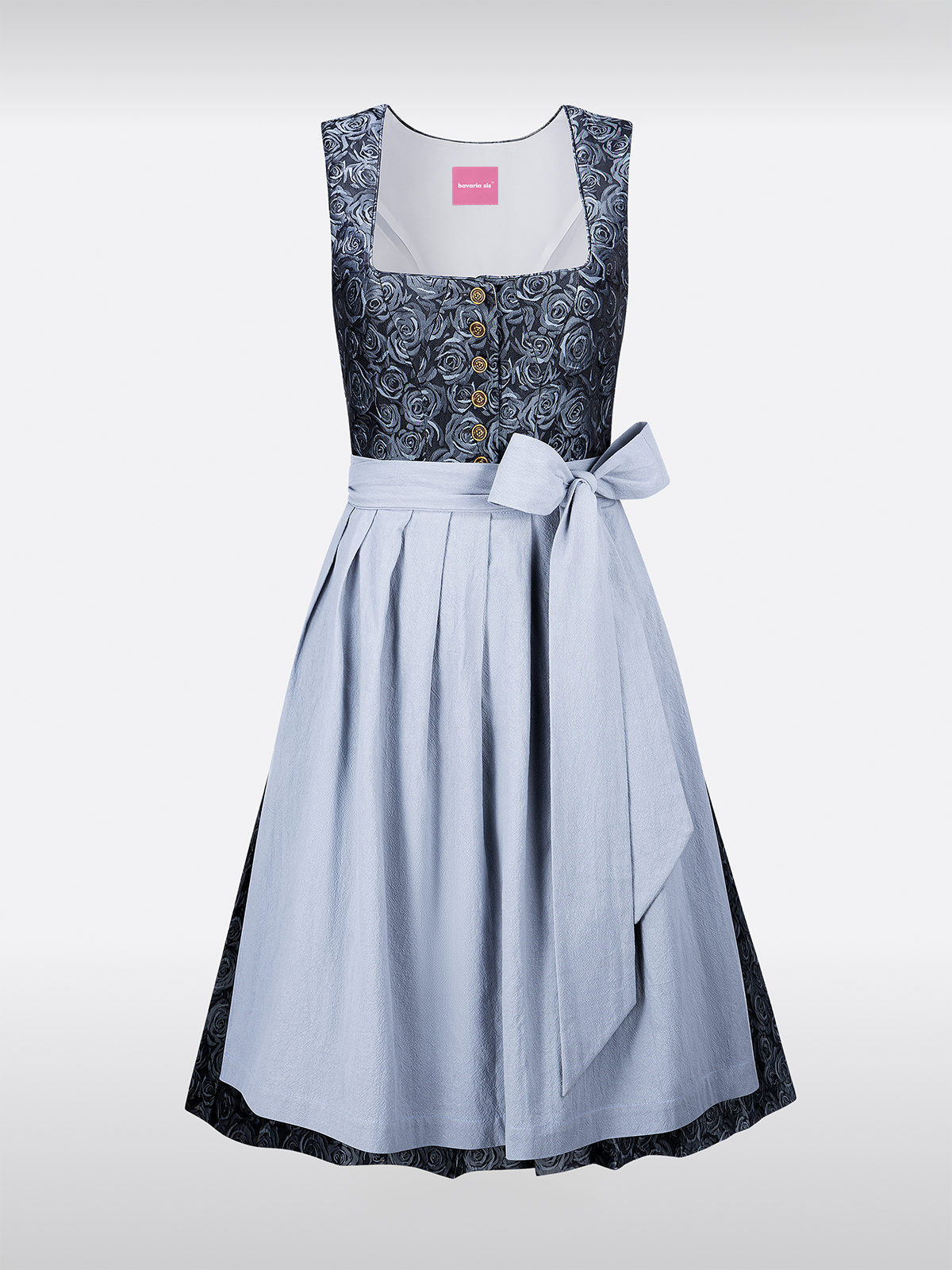 Blauwe Rechte Halslijn met Bloemenpatroon Dirndl