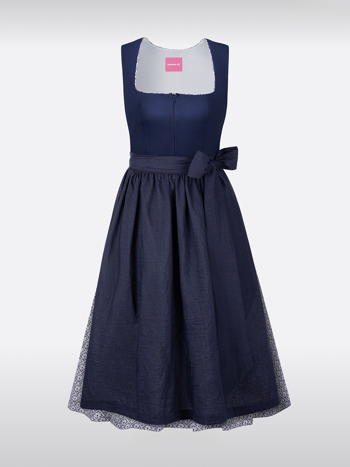 Blauwe Dirndl met Rechte Halslijn en Gestructureerd Patroon