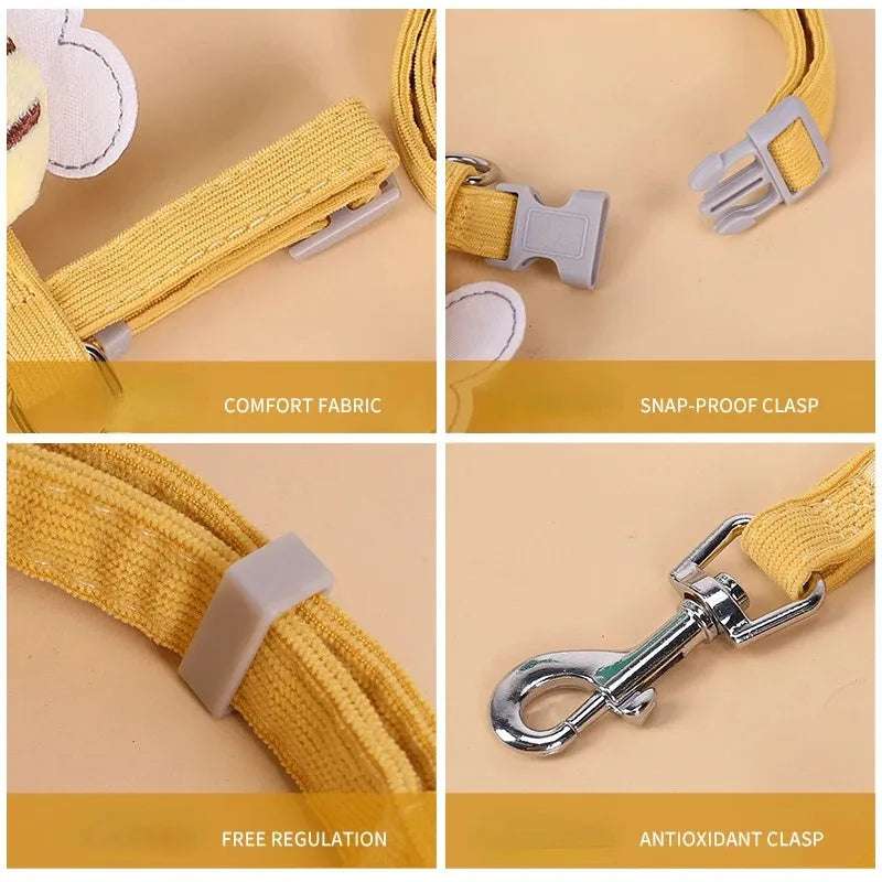 BeeWalk | Verstelbare Harnasset met Leash & Halsband | Dubbel Laags Ontwerp in Cartoon Bijen Look | Voor Katten & Kleine Honden