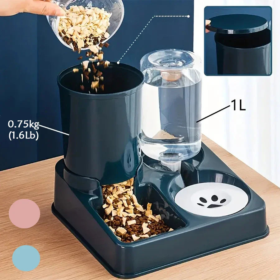 Kattenvoerstation FeloFlow Duo | 2-in-1 Automaat met Schuin Ontwerp | Gravitatie-Voederautomaat & Waterdispenser | Voor katten & kleine honden