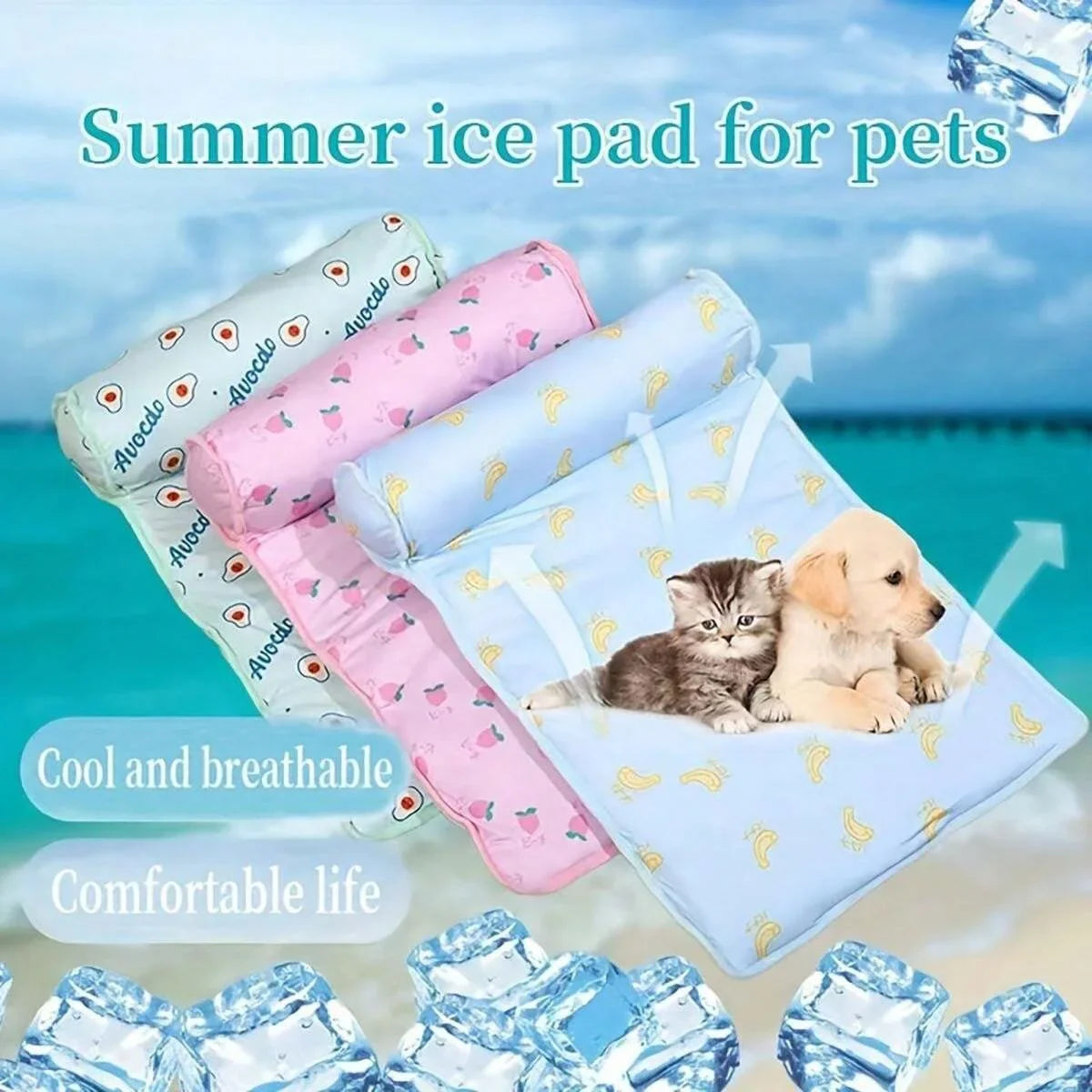 Kühlmatte FrostTail voor Honden & Katten | Met Hoofdkussen | Ademend & Wasbaar | Antislip & Comfortabel
