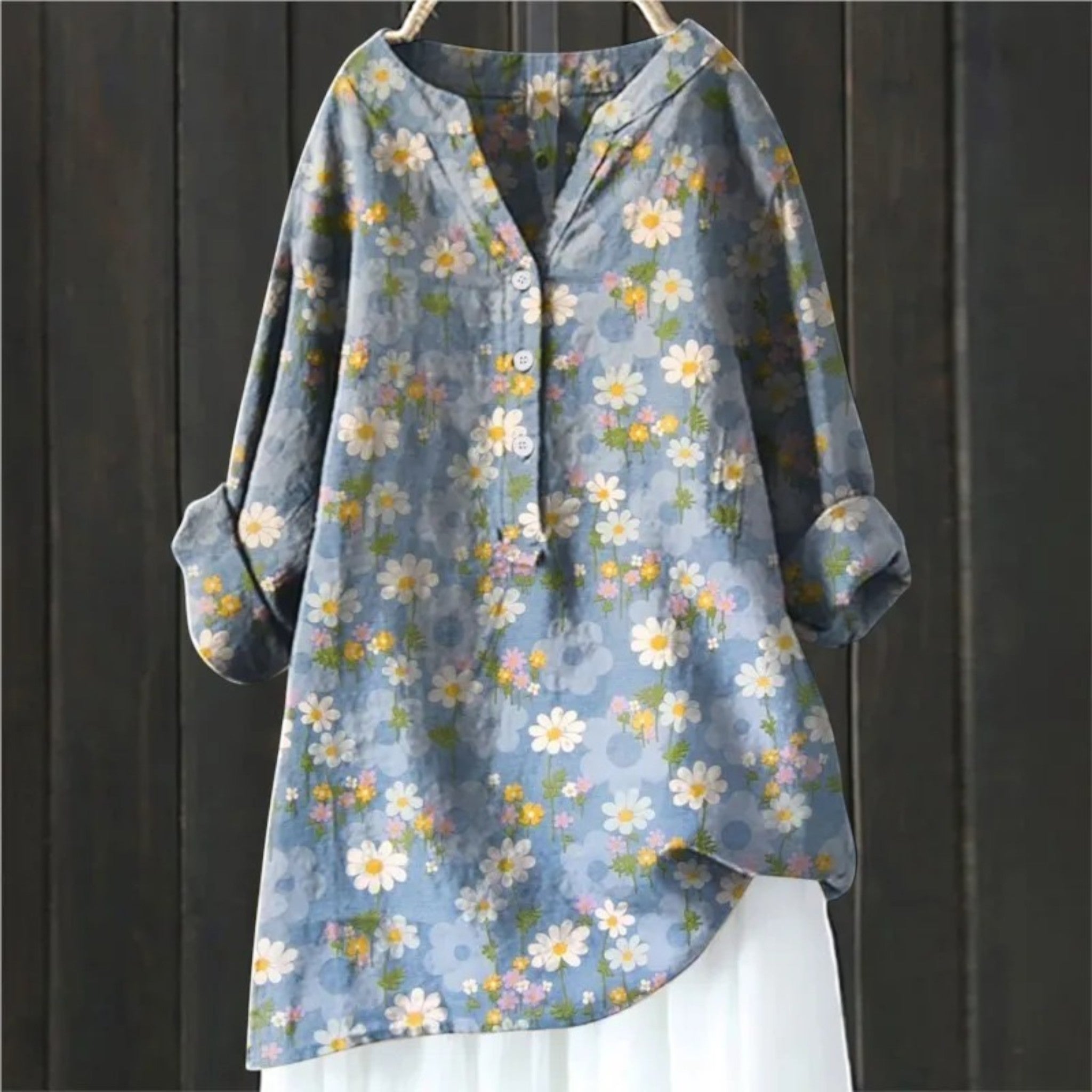 Bloemenblouse Met V-hals | Lange Mouwen