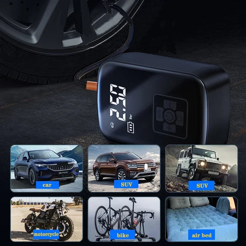Draagbare Bandenpomp voor Auto – Draadloze Luchtpomp met 150 PSI, Compact Ontwerp voor Snelle Inflatie van Banden, Fietsen en Sportballen