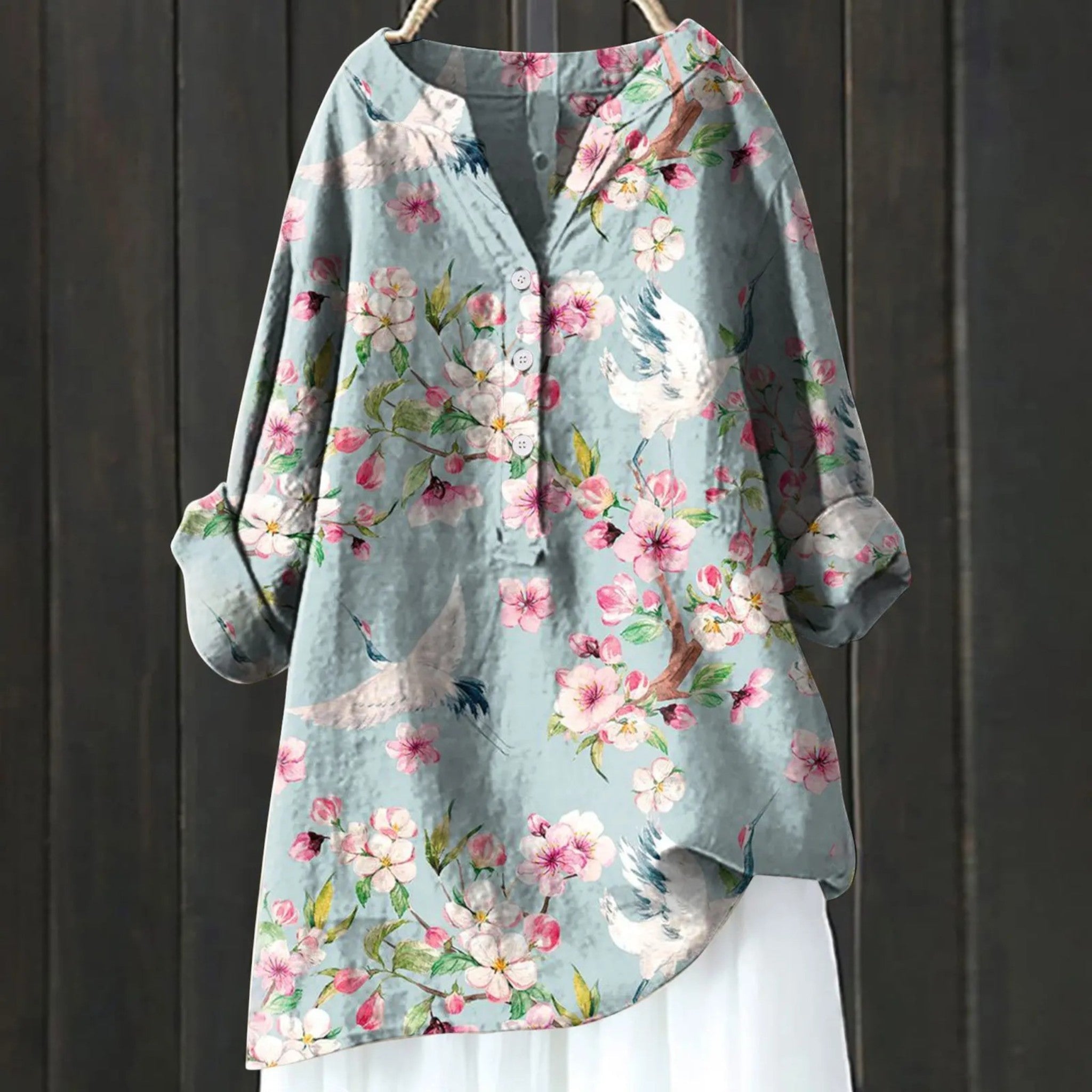 Bloemenblouse Met V-hals | Lange Mouwen