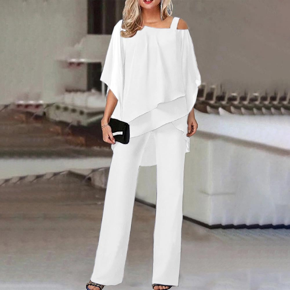 Elegante Dames Jumpsuit – Cold-Shoulder Overall met Lange Pijpen