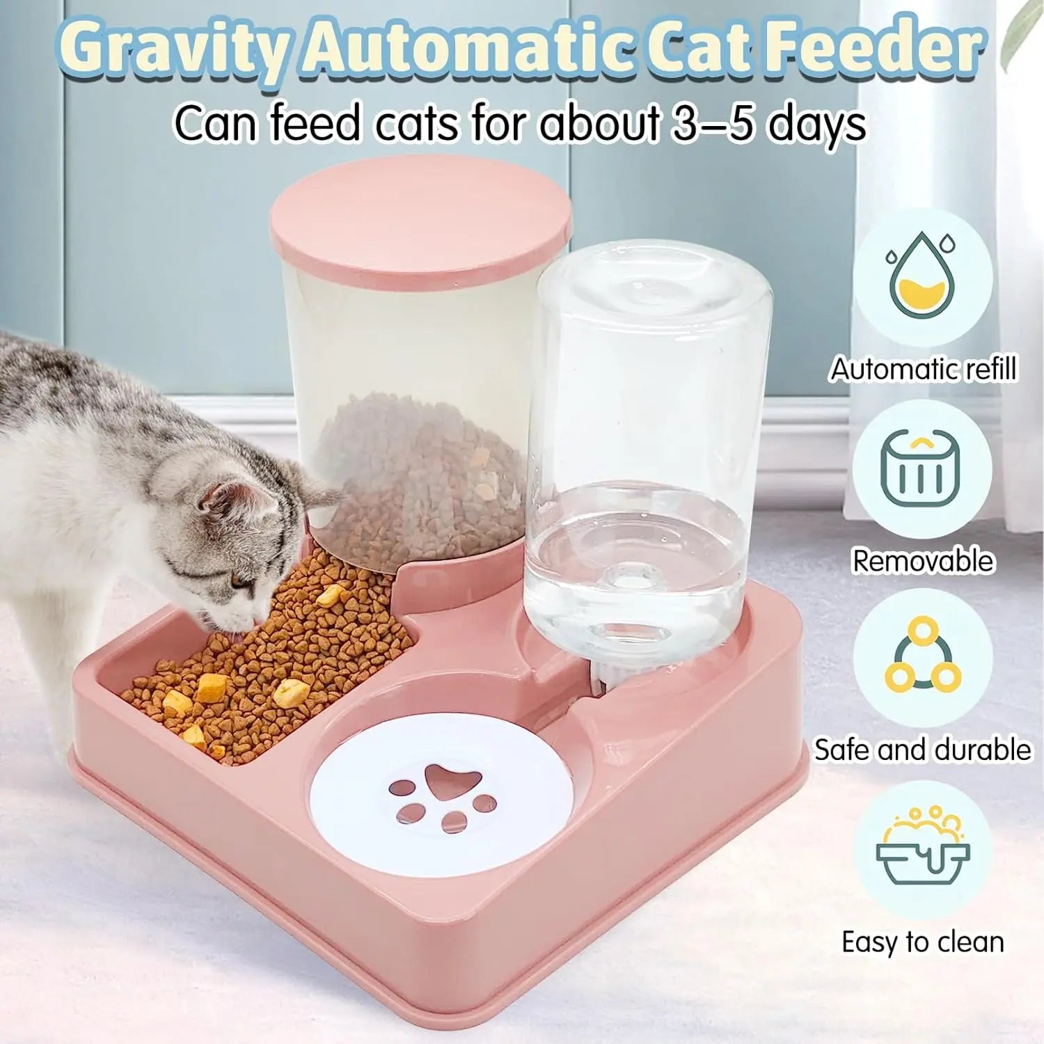 Kattenvoerstation FeloFlow Duo | 2-in-1 Automaat met Schuin Ontwerp | Gravitatie-Voederautomaat & Waterdispenser | Voor katten & kleine honden